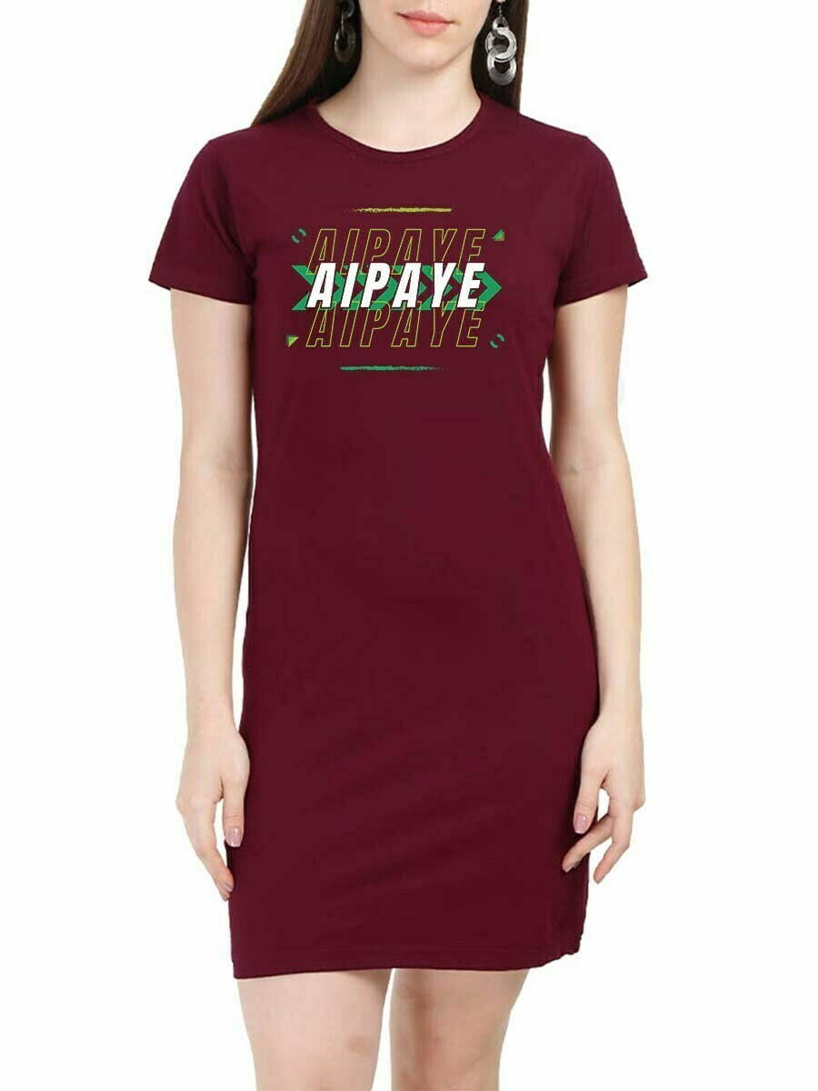 Aipaye Vibe Women Maroon Telugu T-Shirt Dress