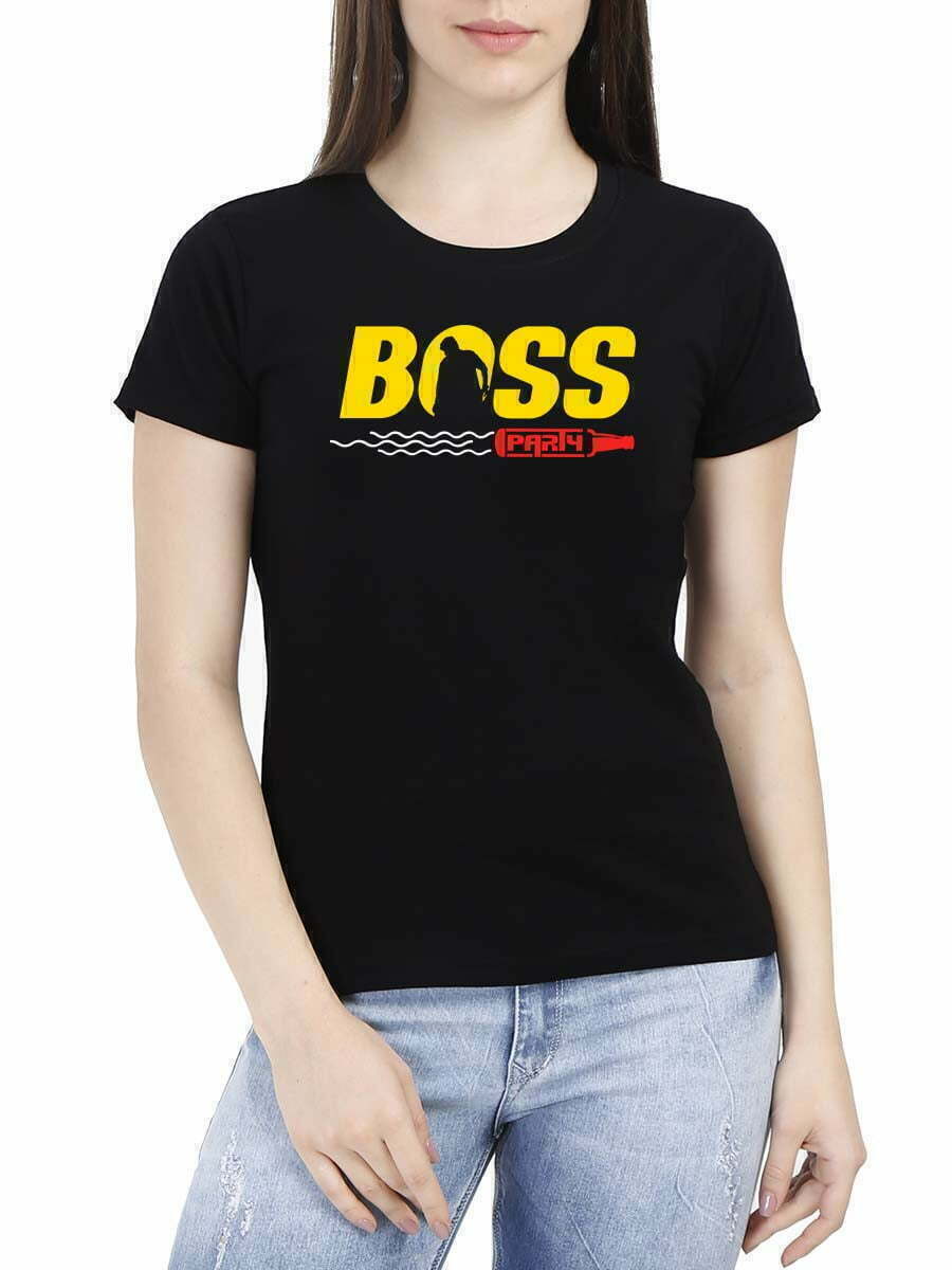 Bossu Party Black Women Half Sleeve Chiranjeevi T-Shirt