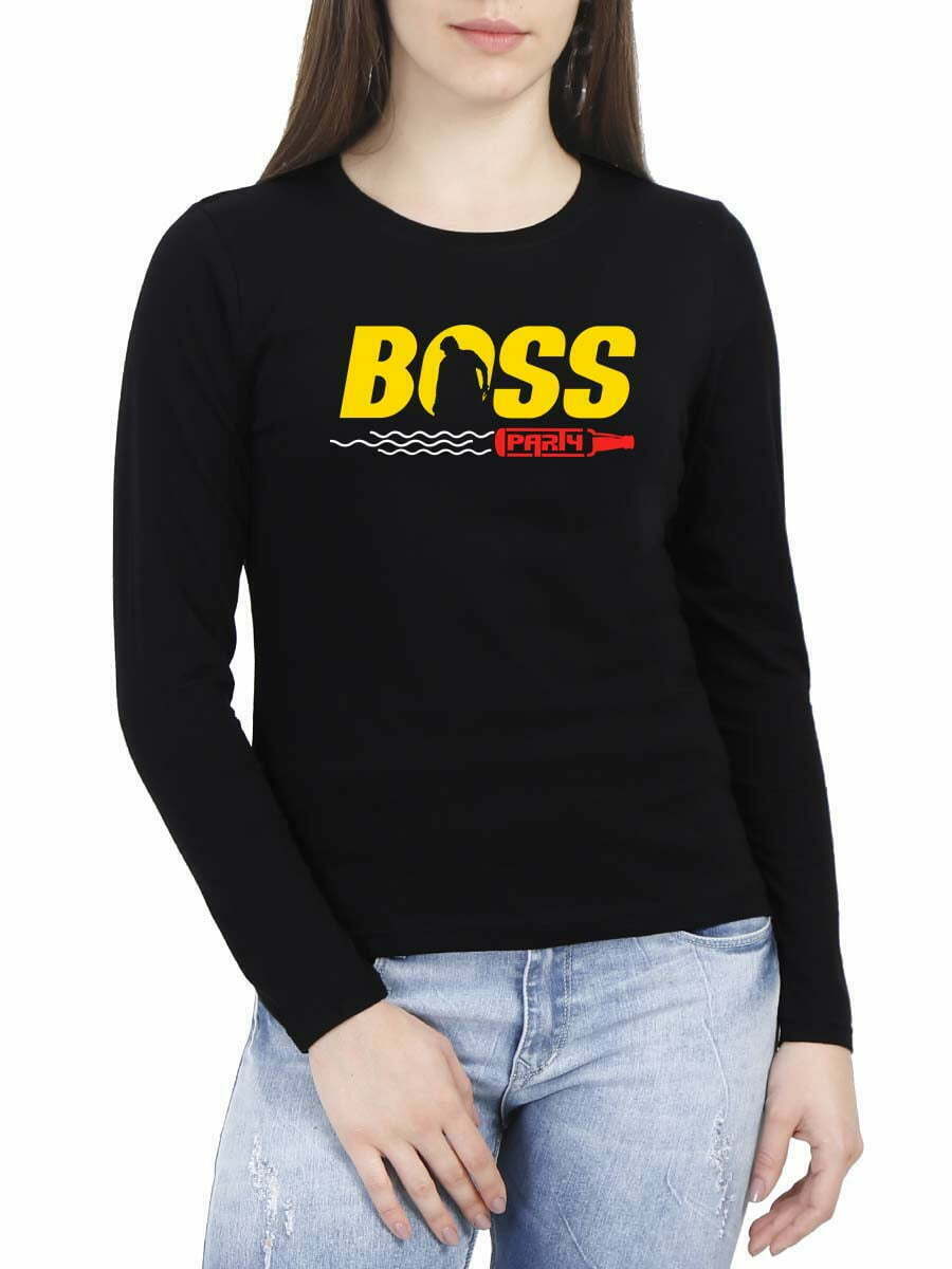 Bossu Party Black Women Full Sleeve Chiranjeevi T-Shirt