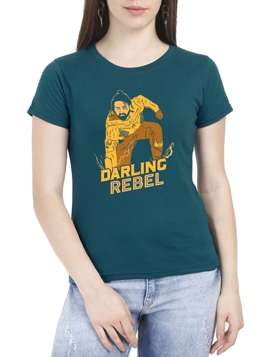 Darling Rebel Superhero Women Half Sleeve Petrol Prabhas T-Shirt