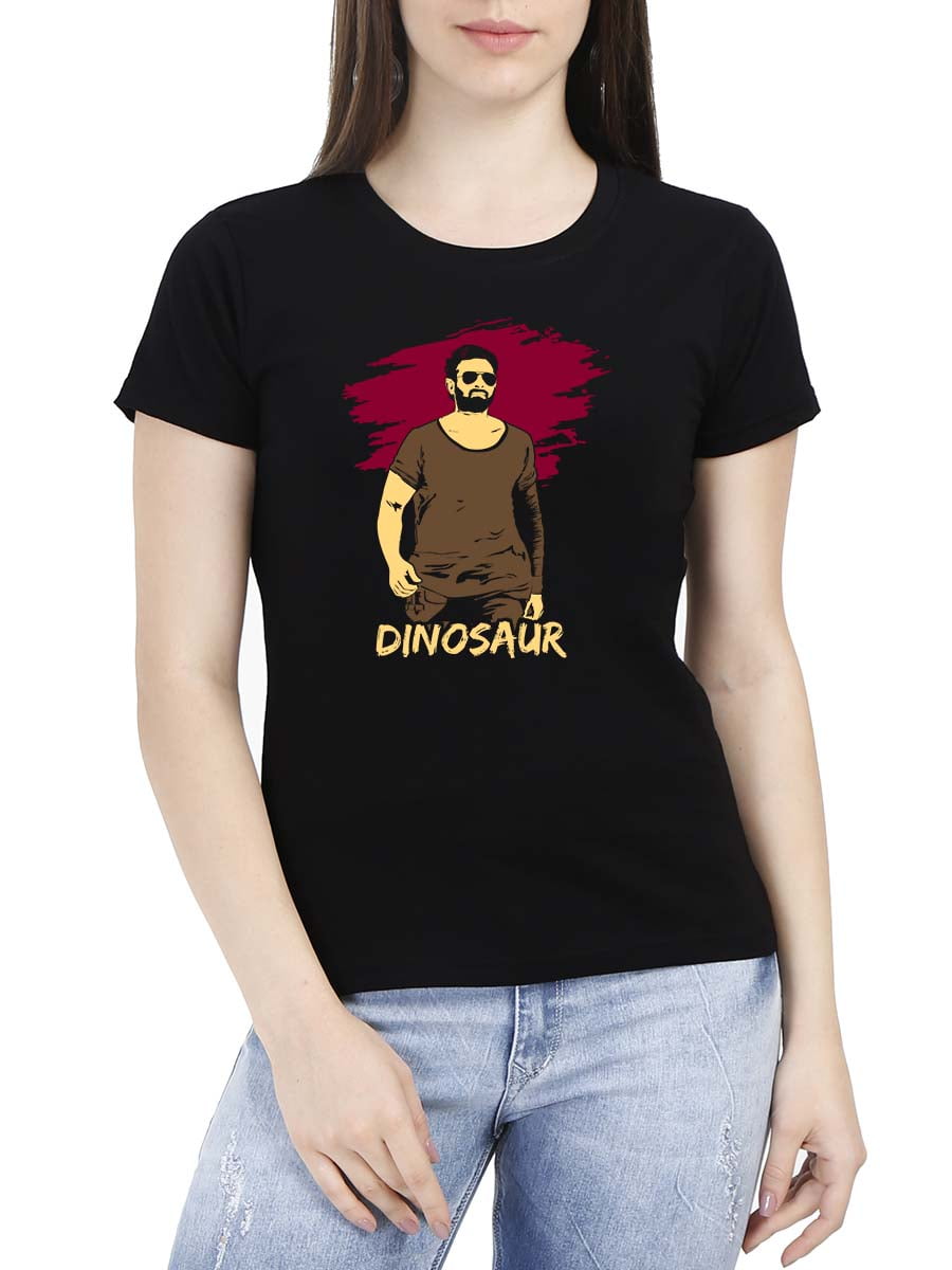 Dinosaur Paint Women Half Sleeve Black Prabhas T-Shirt