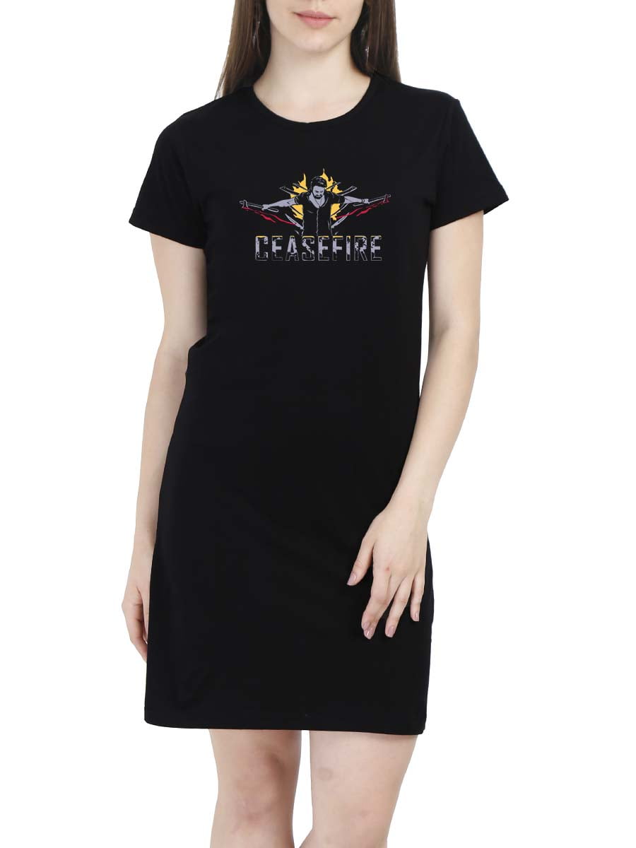 Rebel Star Ceasefire Telugu Women Black Prabhas T-Shirt Dress