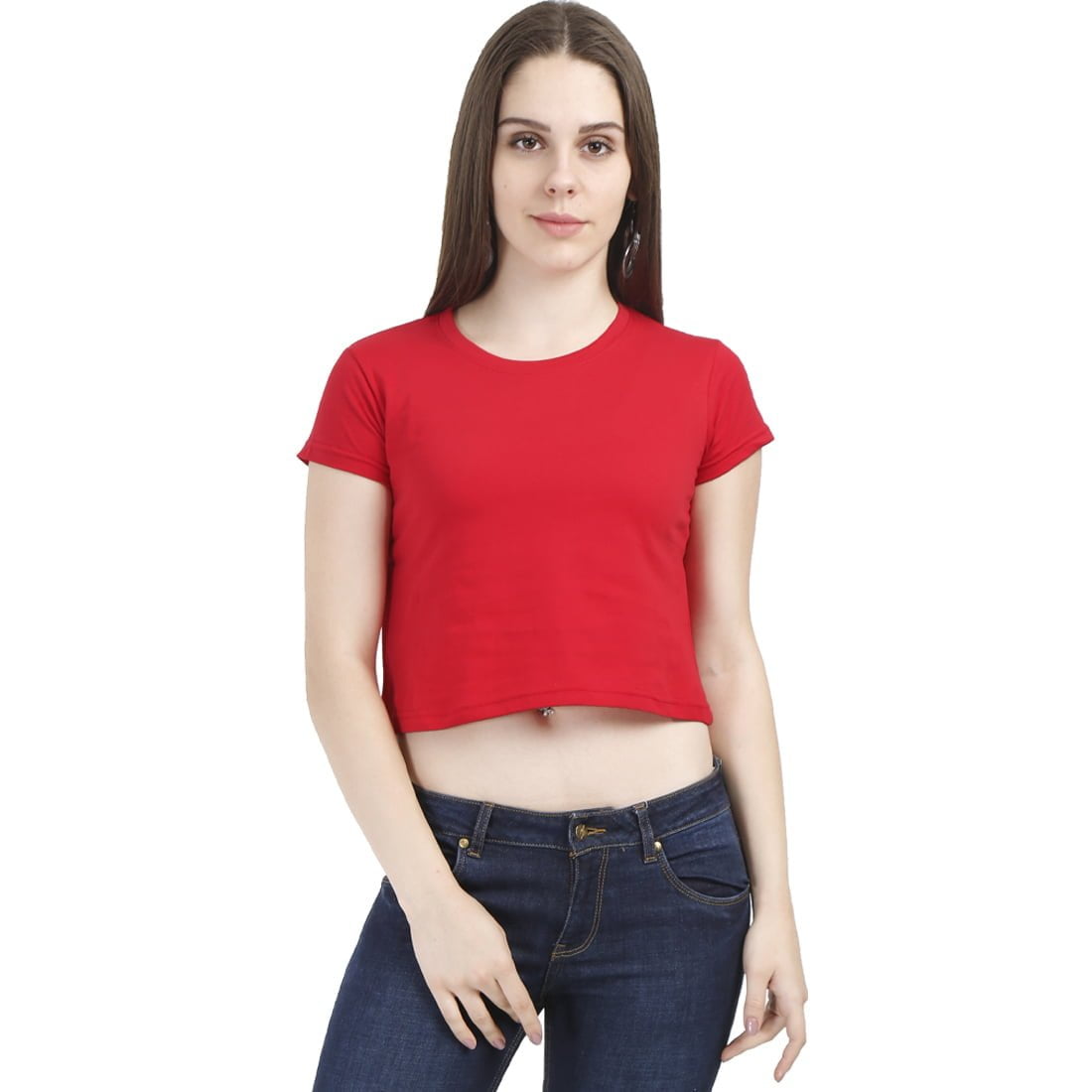 Plain Women's Red Half Sleeve Crop Top