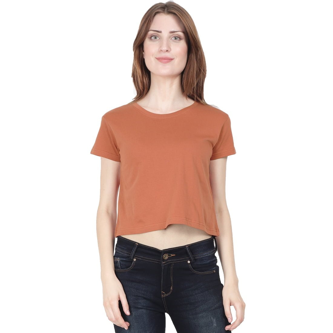 Plain Women's Saffron Half Sleeve Crop Top