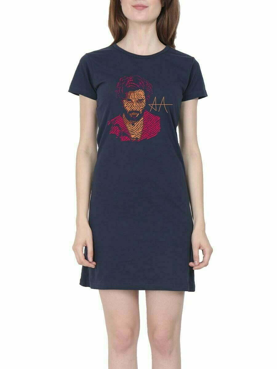 Allu Arjun Sign Women Navy Blue Telugu Movie Tshirt Dress