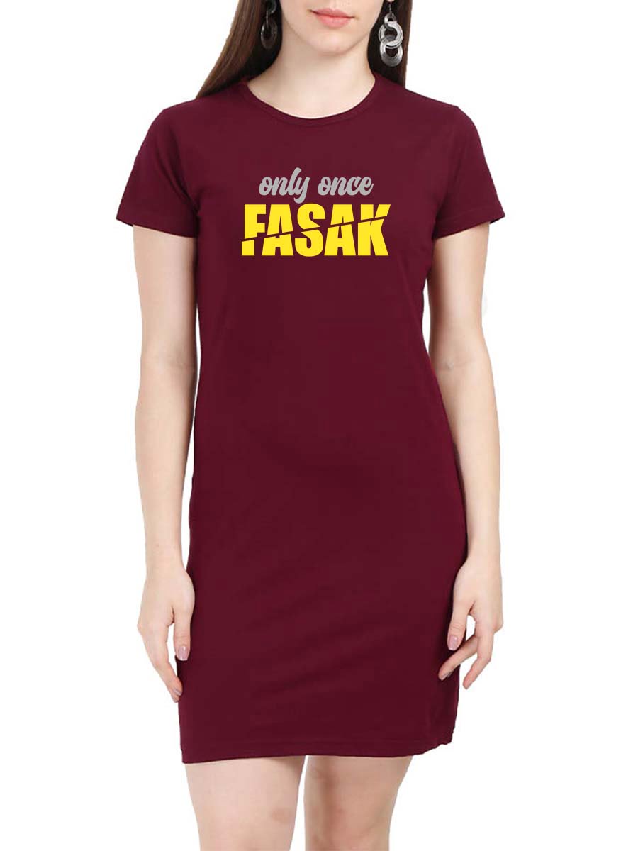 Only Once Fasak Women Maroon Crazy Telugu T-Shirt Dress