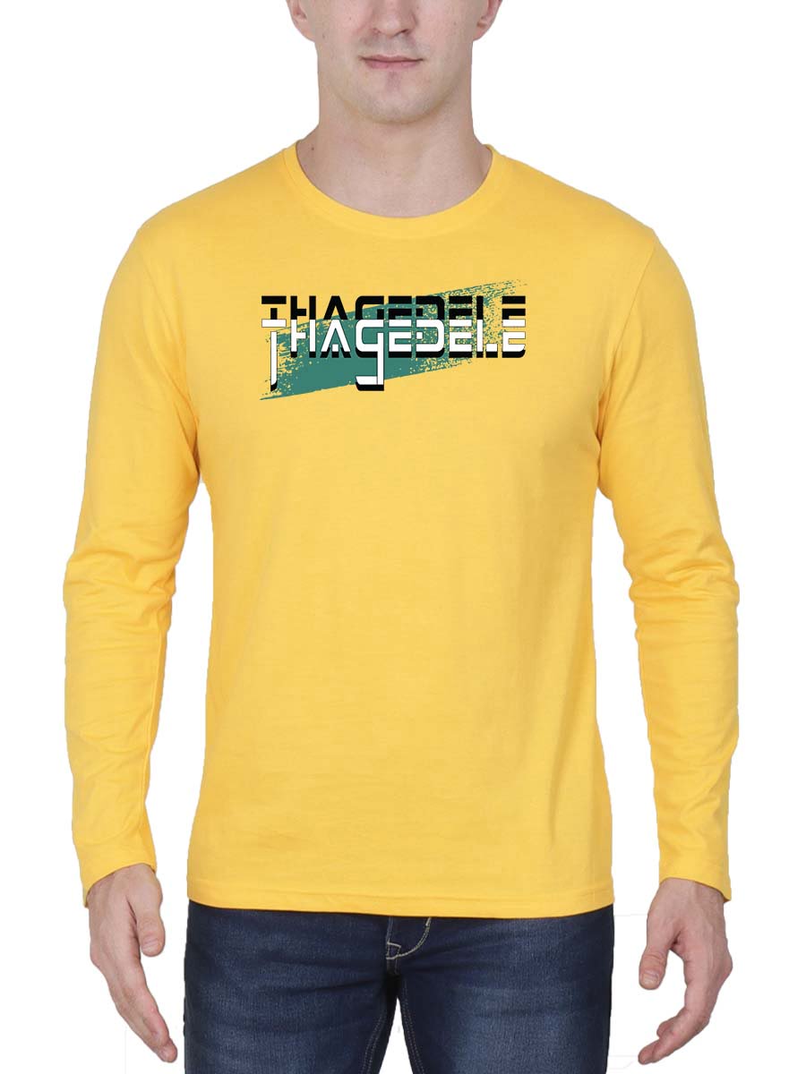 Thagedele Digital Men Full Sleeve Yellow Telugu T-Shirt