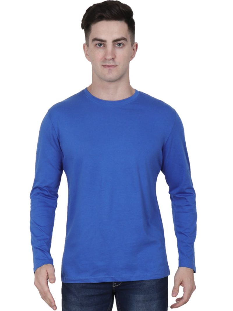 Plain Men's Royal Blue Full Sleeve Round Neck T-Shirt