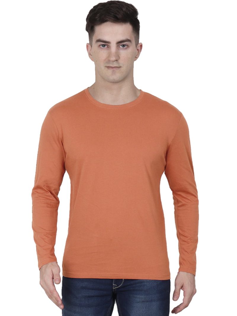 Plain Men's Saffron Full Sleeve Round Neck T-Shirt