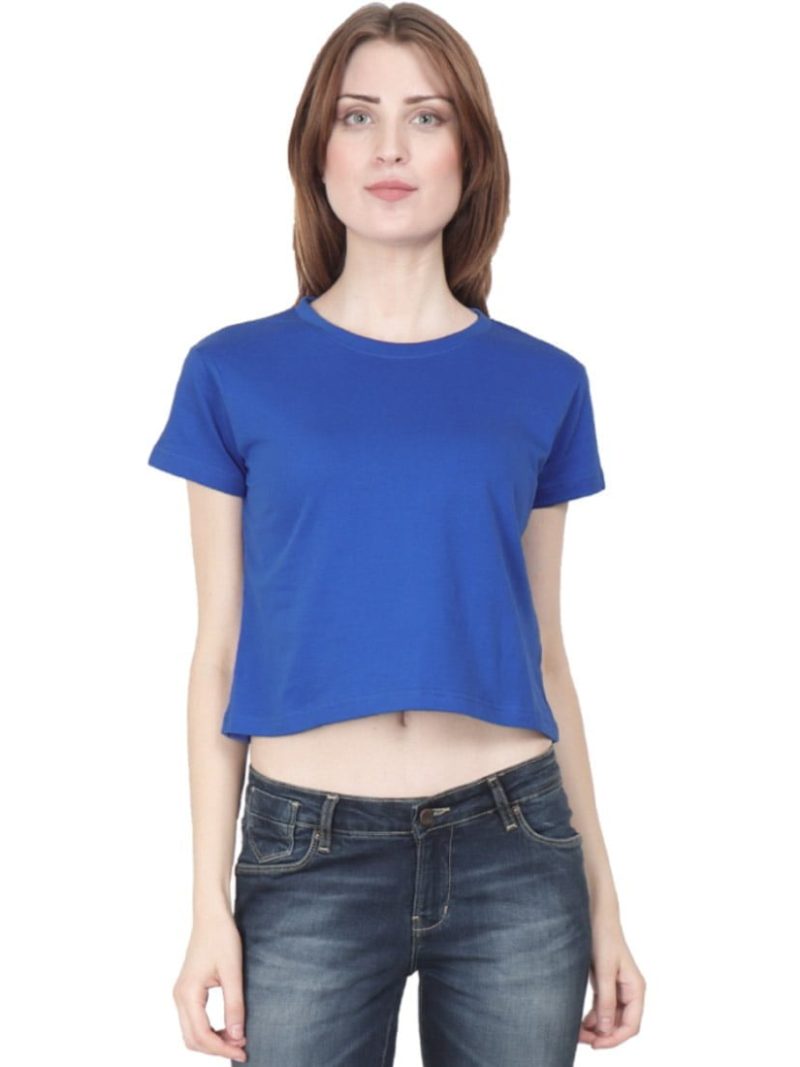 Plain Women's Royal Blue Half Sleeve Crop Top