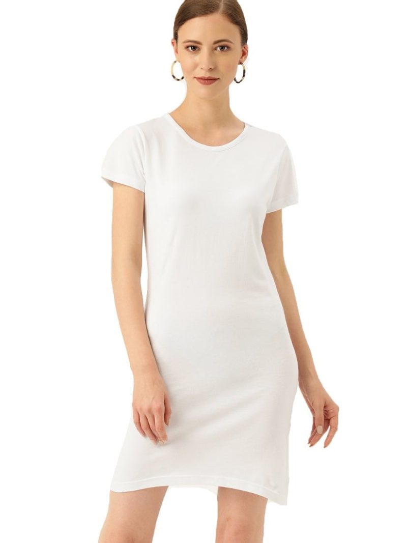 Plain Women's White Half Sleeve T-Shirt Dress