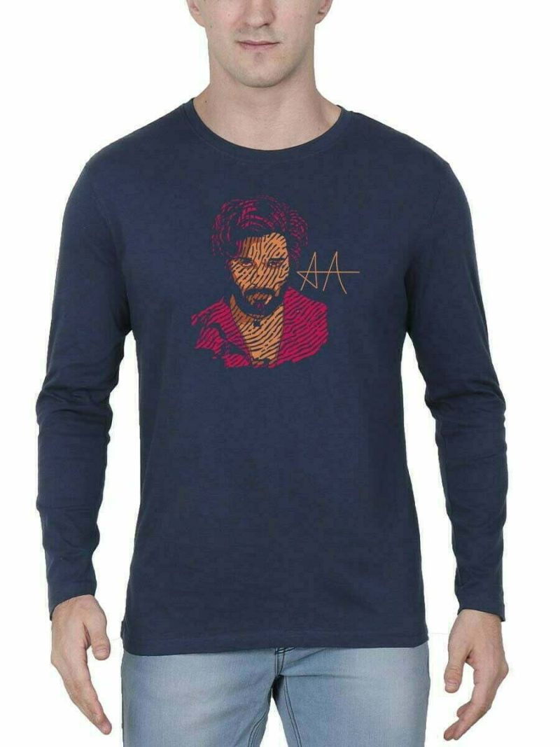 Allu Arjun Sign Men Full Sleeve Navy Blue Telugu Movie T Shirt