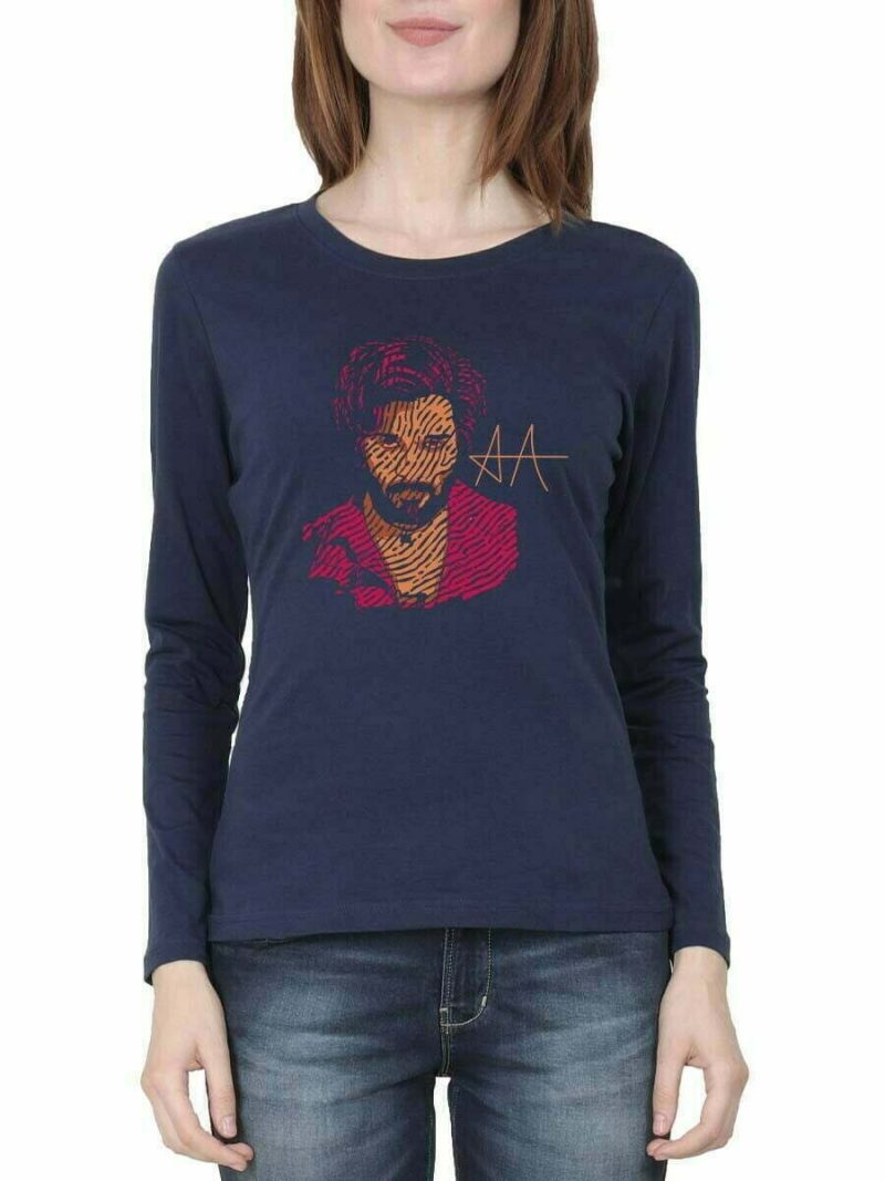Allu Arjun Sign Women Full Sleeve Navy Blue Telugu Movie T Shirt