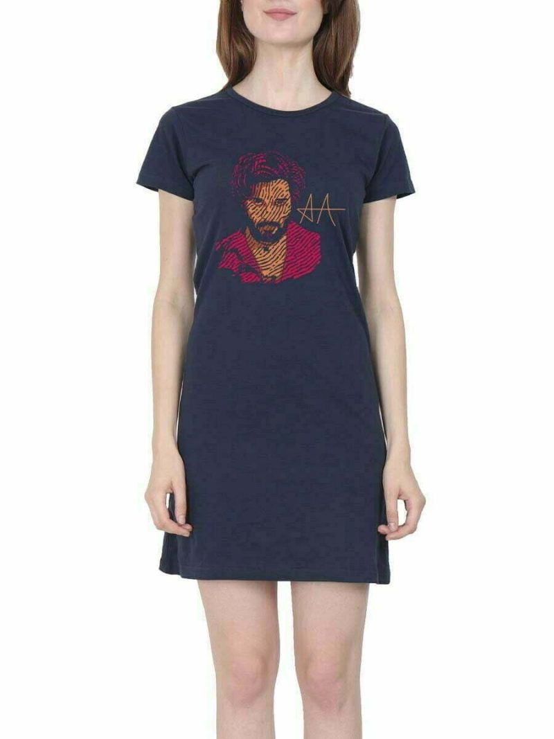 Allu Arjun Sign Women Navy Blue Telugu Movie Tshirt Dress