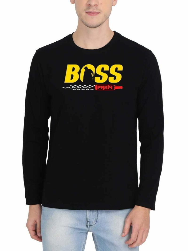 Bossu Party Black Men Full Sleeve Chiranjeevi T-Shirt