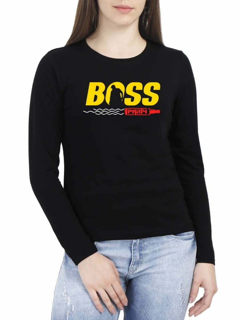 Bossu Party Black Women Full Sleeve Chiranjeevi T-Shirt