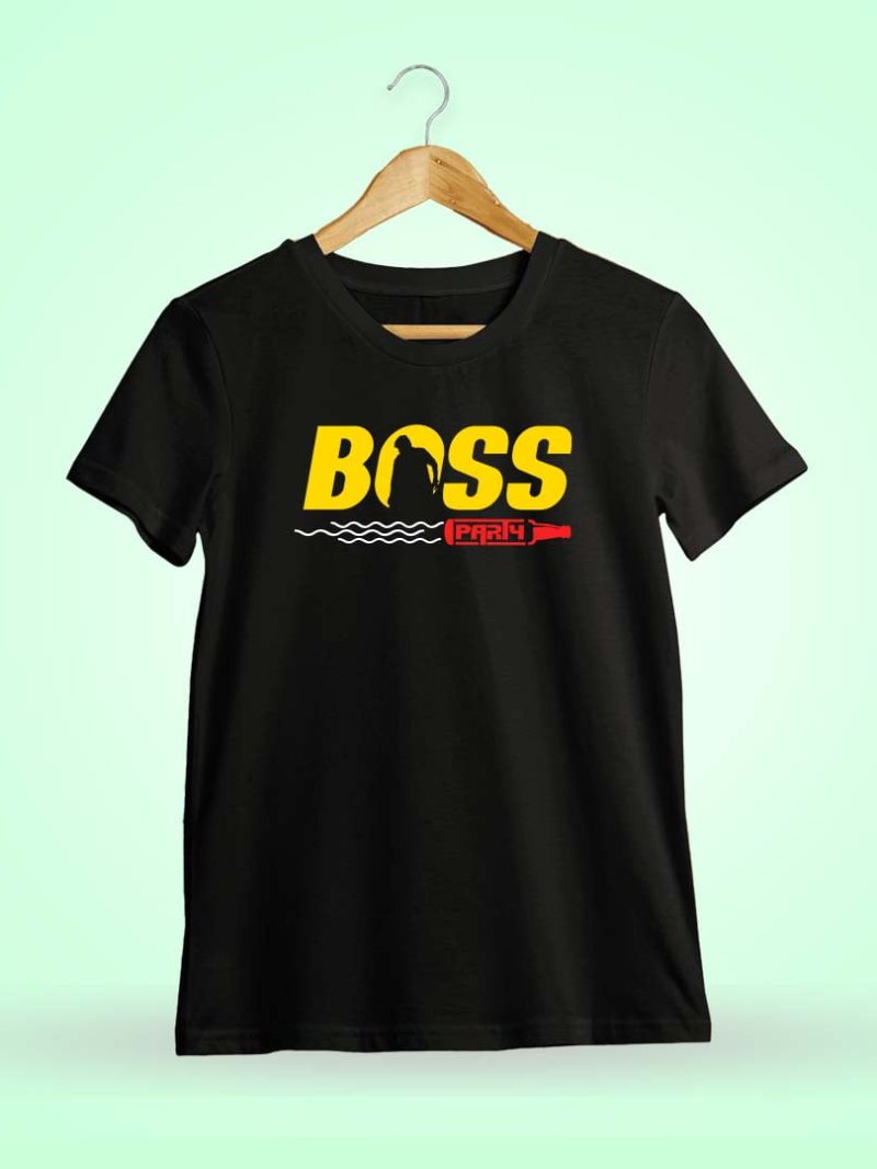Bossu Party Black Men Half Sleeve Chiranjeevi T-Shirt