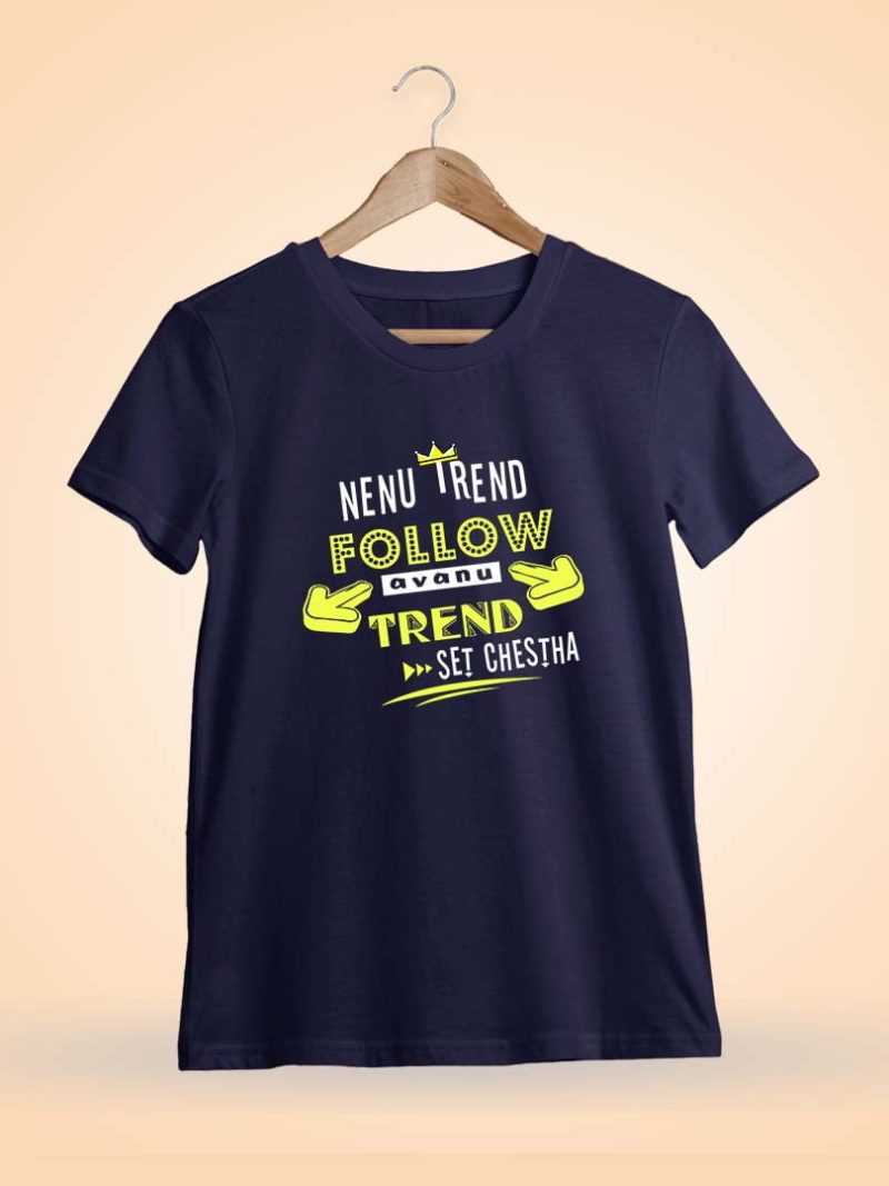 Nenu Trend Follow Avanu arrow Men Half Sleeve Navy Blue PSPK T Shirt