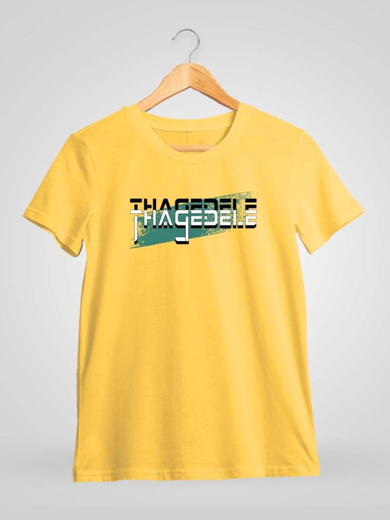 Thagedele Digital Men Half Sleeve Yellow Telugu T-Shirt