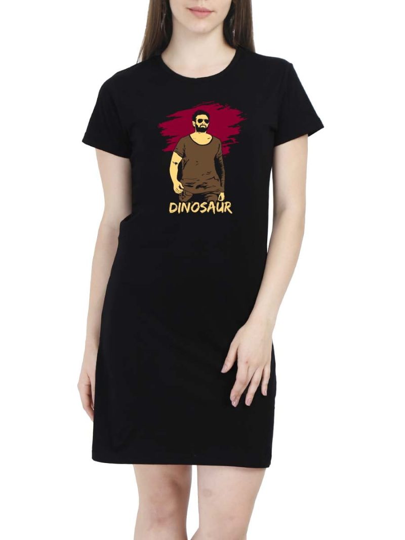 Dinosaur Paint Women Black Prabhas T-Shirt Dress