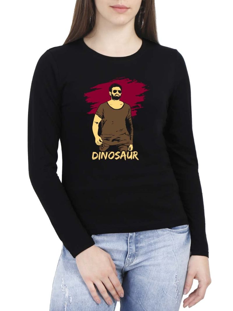 Dinosaur Paint Women Full Sleeve Black Prabhas T-Shirt