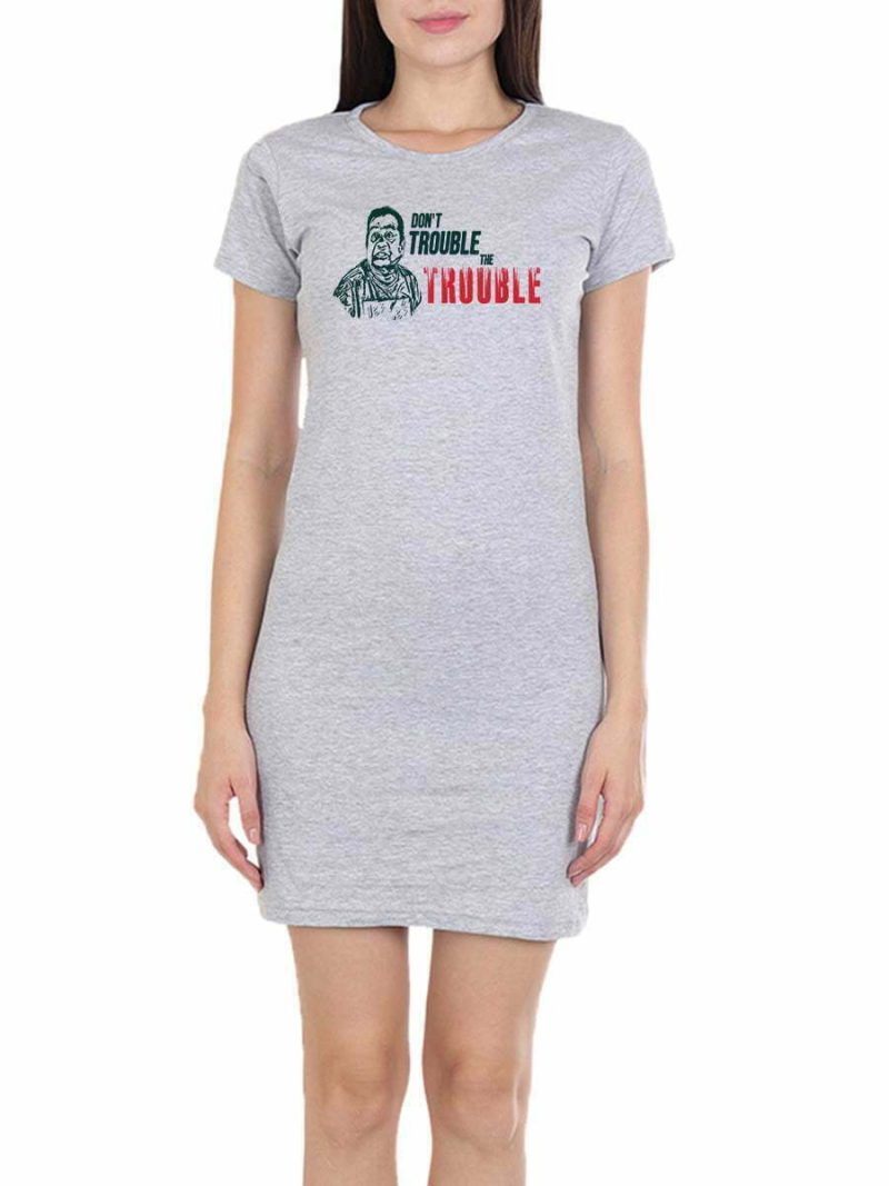 Dont Trouble The Trouble Women Grey Melange Telugu T-Shirt Dress