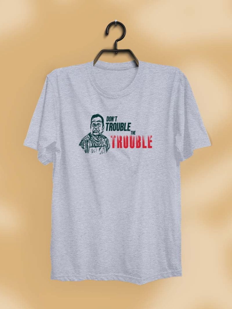 Dont Trouble The Trouble Men Half Sleeve Grey Melange Telugu T-Shirt