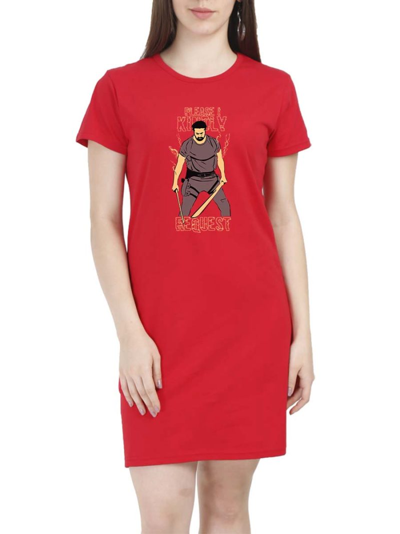 I Kindly Request Mass Women Red Prabhas T-Shirt Dress