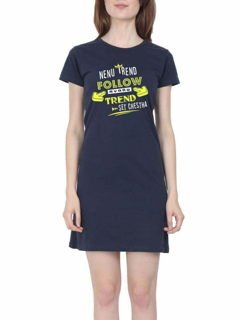 Nenu Trend Follow Avanu arrow Women Navy Blue PSPK Tshirt Dress