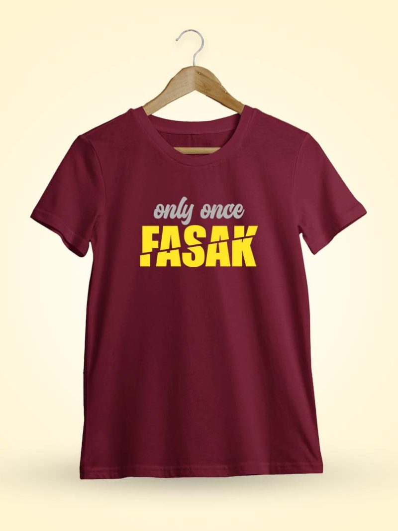 Only Once Fasak Men Half Sleeve Maroon Crazy Telugu T-Shirt