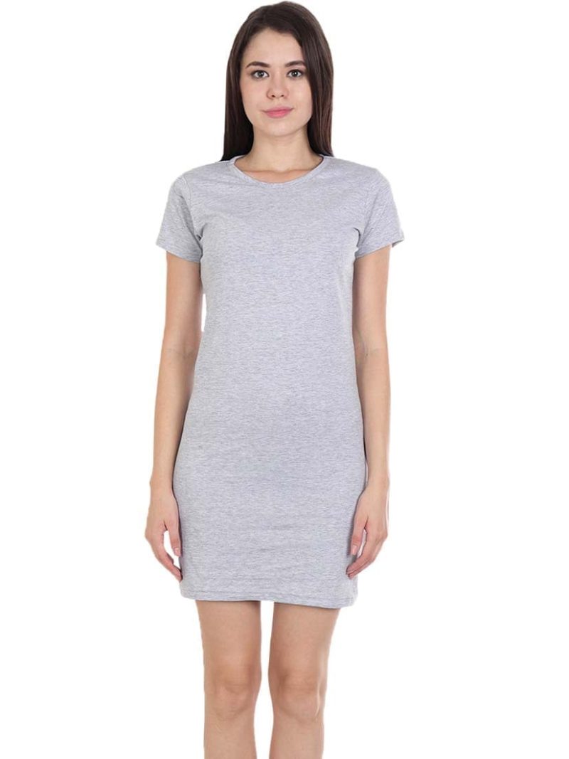 Plain Women's Grey Melange Half Sleeve T-Shirt Dress