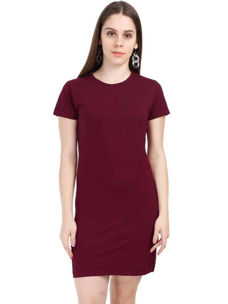 Plain Women's Maroon Half Sleeve T-Shirt Dress