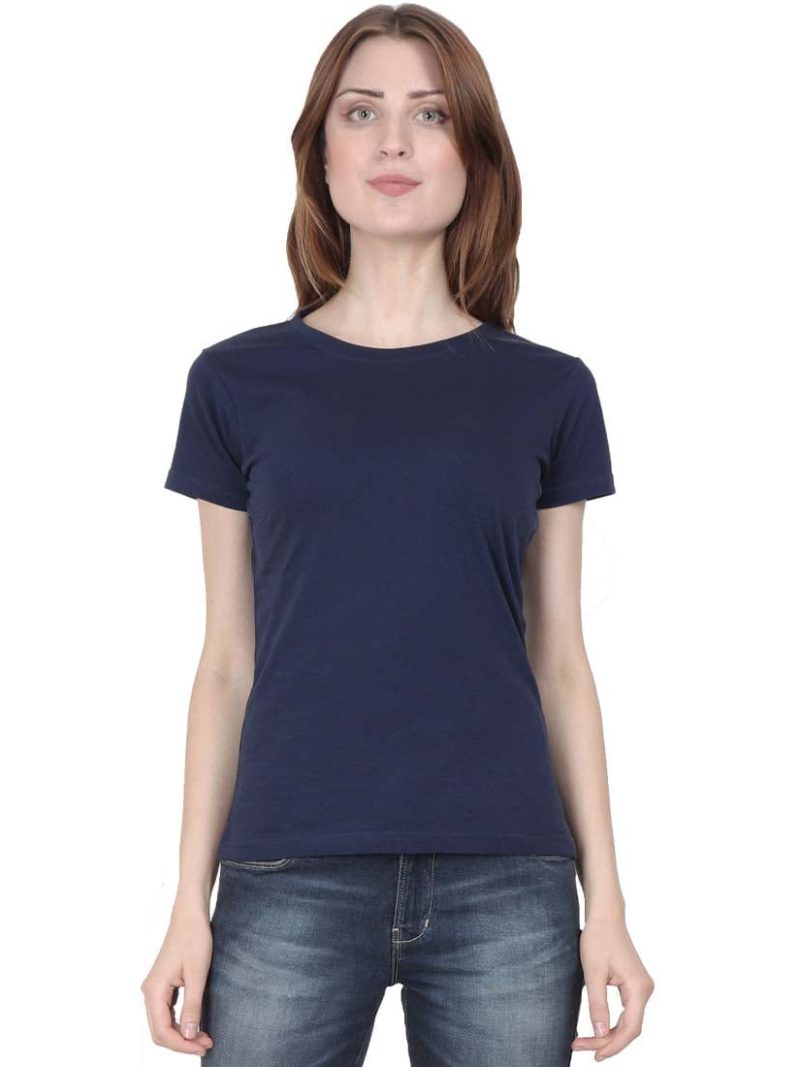 Plain Women's Navy Blue Half Sleeve Round Neck T-Shirt