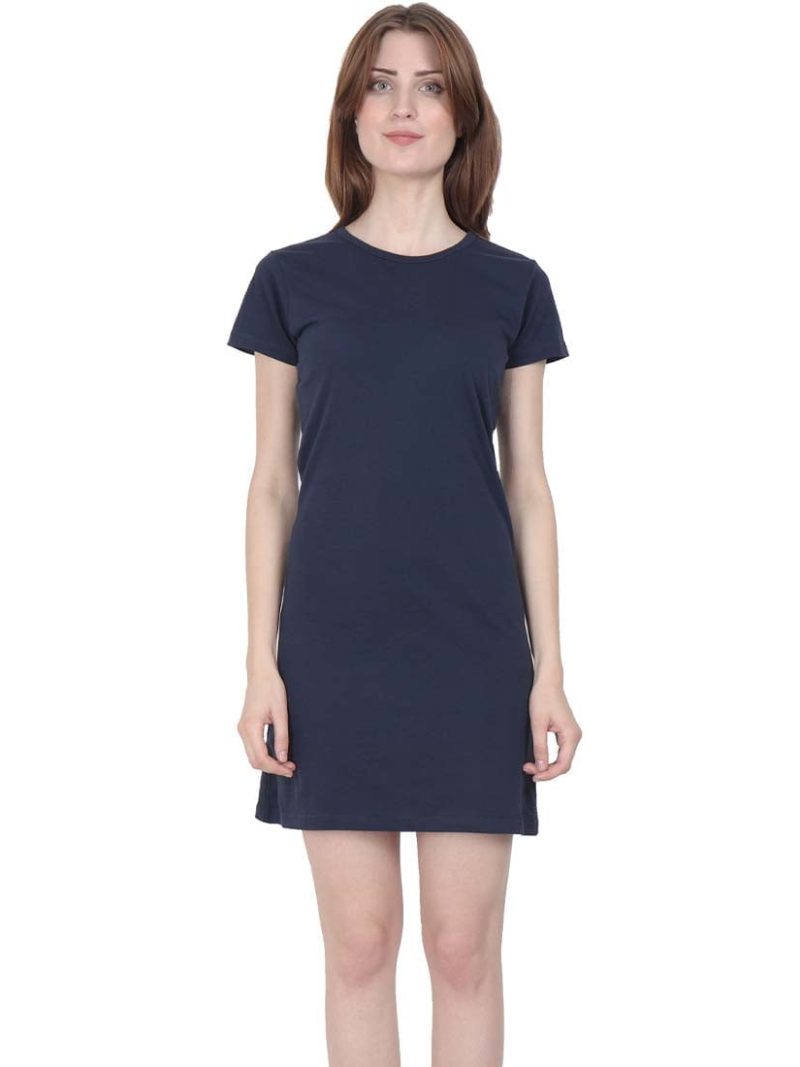 Plain Women's Navy Blue Half Sleeve T-Shirt Dress