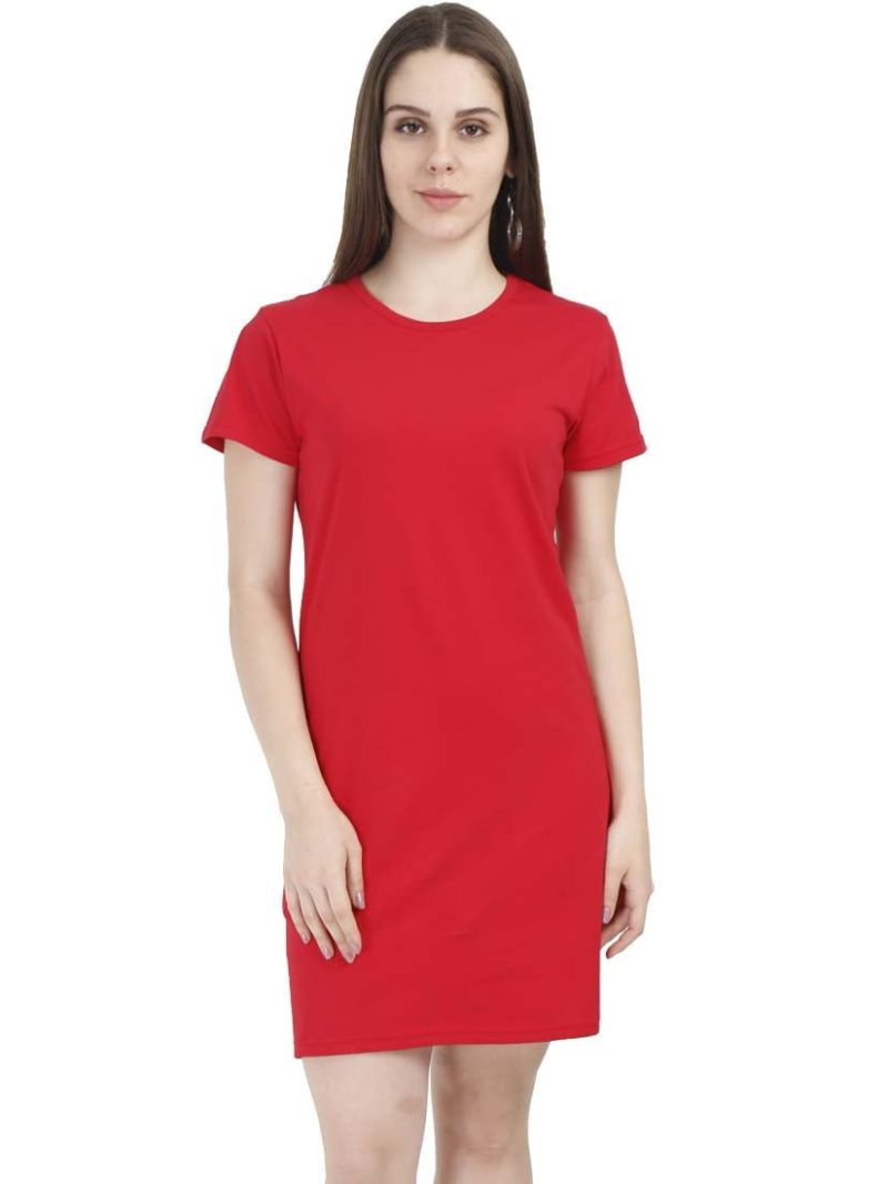 Plain Women's Red Half Sleeve T-Shirt Dress