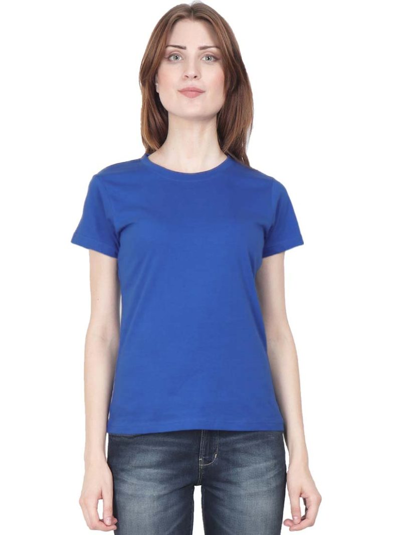 Plain Women's Royal Blue Half Sleeve Round Neck T-Shirt