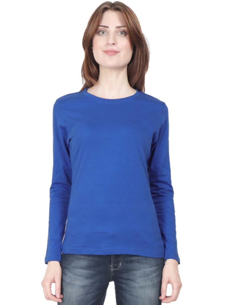 Plain Women's Royal Blue Full Sleeve Round Neck T-Shirt
