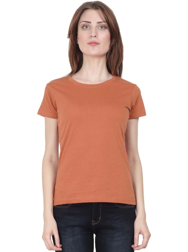 Plain Women's Saffron Half Sleeve Round Neck T-Shirt
