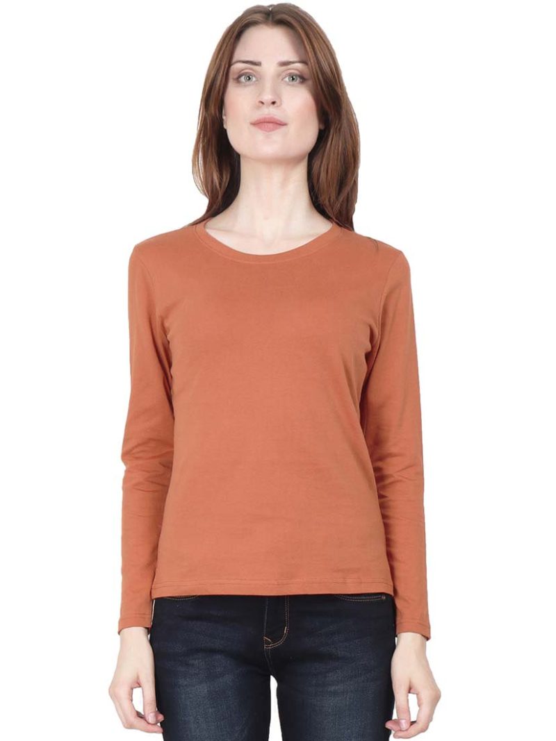 Plain Women's Saffron Full Sleeve Round Neck T-Shirt