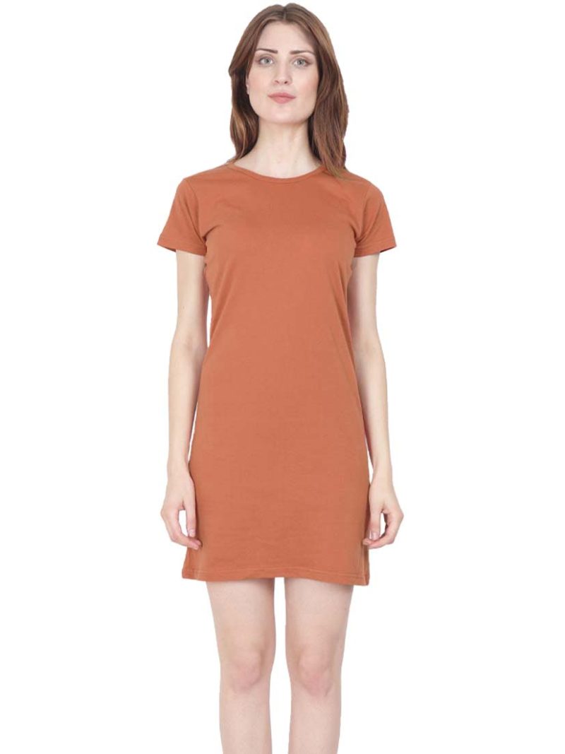 Plain Women's Saffron Half Sleeve T-Shirt Dress