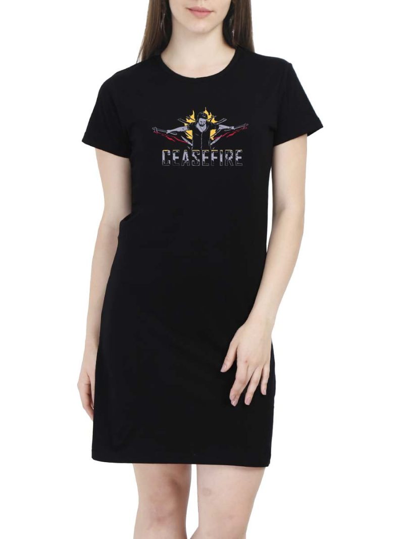 Rebel Star Ceasefire Telugu Women Black Prabhas T-Shirt Dress