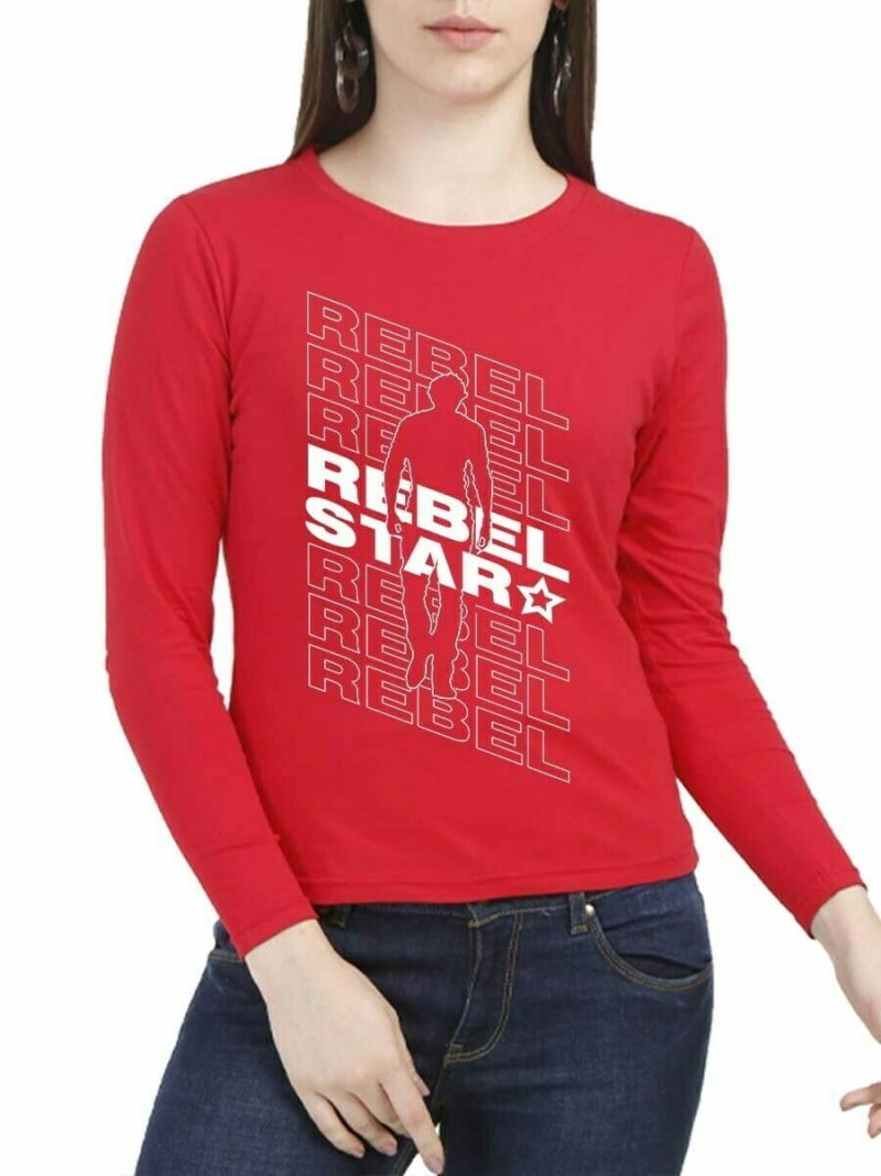 Rebel Star Prabhas Walk Women Full Sleeve Red Telugu T Shirt