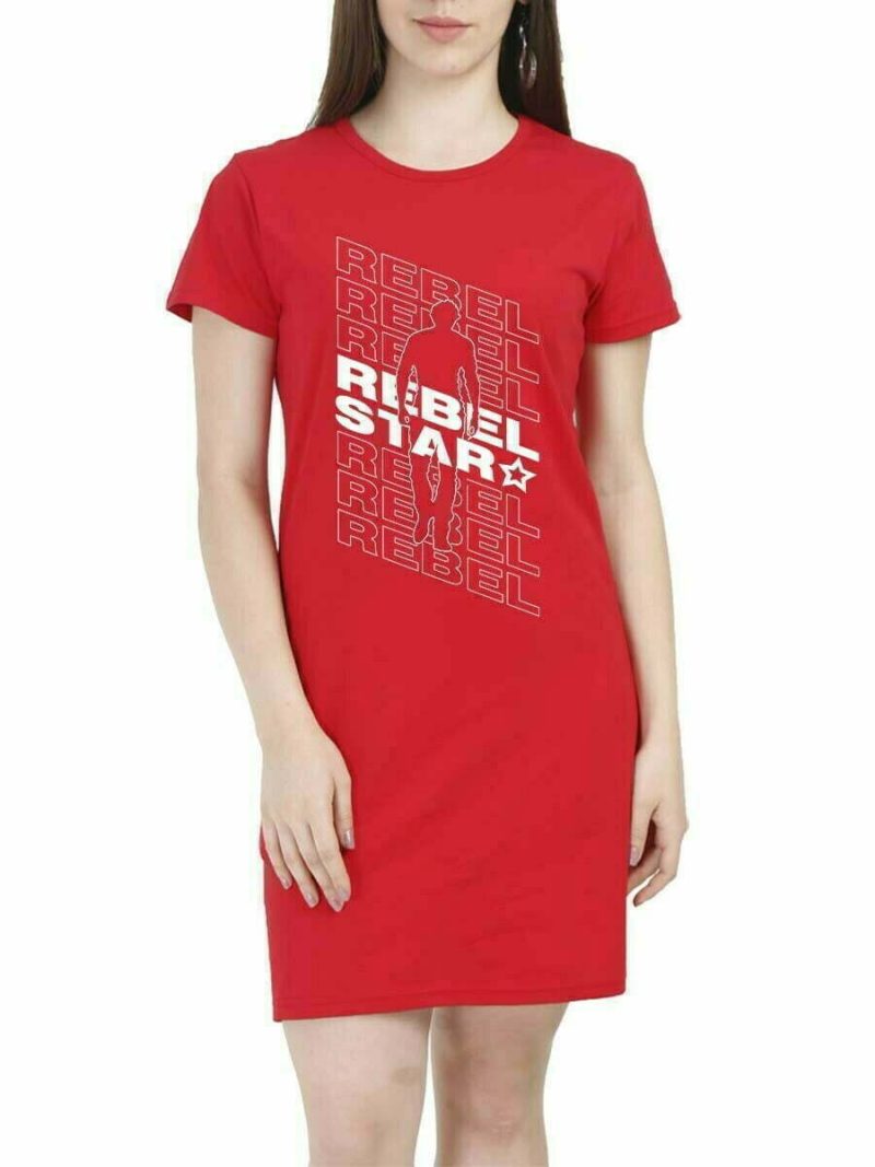 Rebel Star Prabhas Walk Women Red Telugu Tshirt Dress
