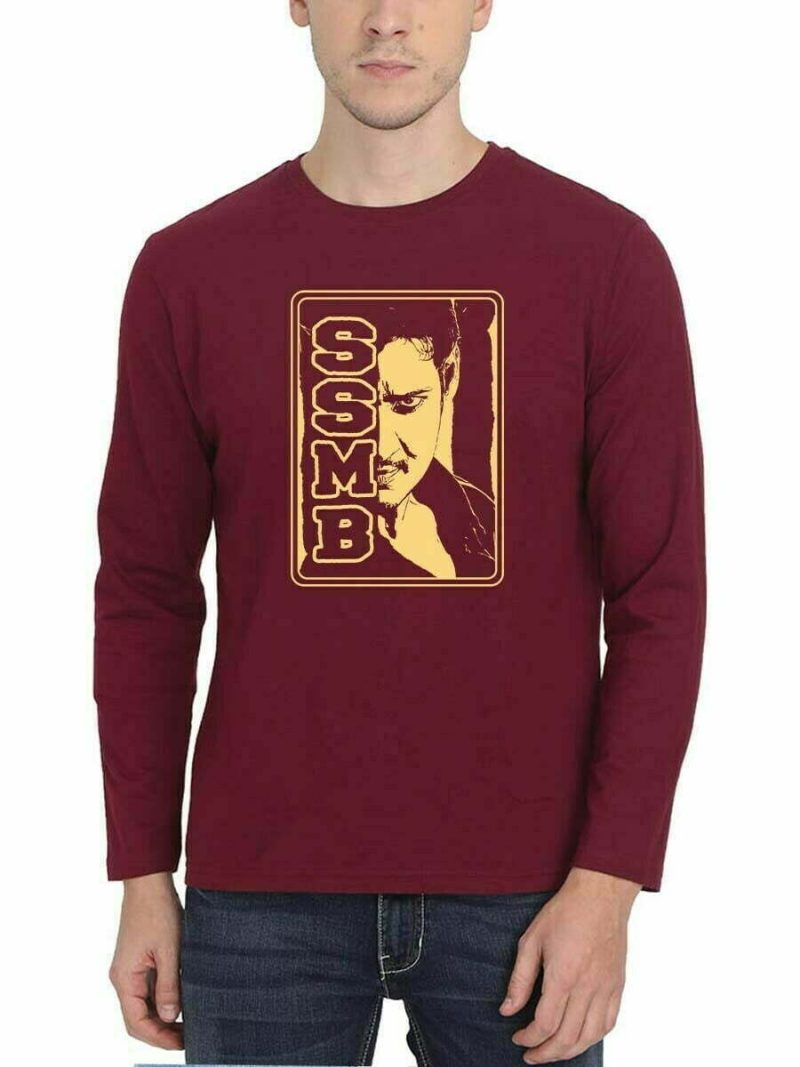SSMB Mahesh Babu Face Men Full Sleeve Maroon Telugu T Shirt