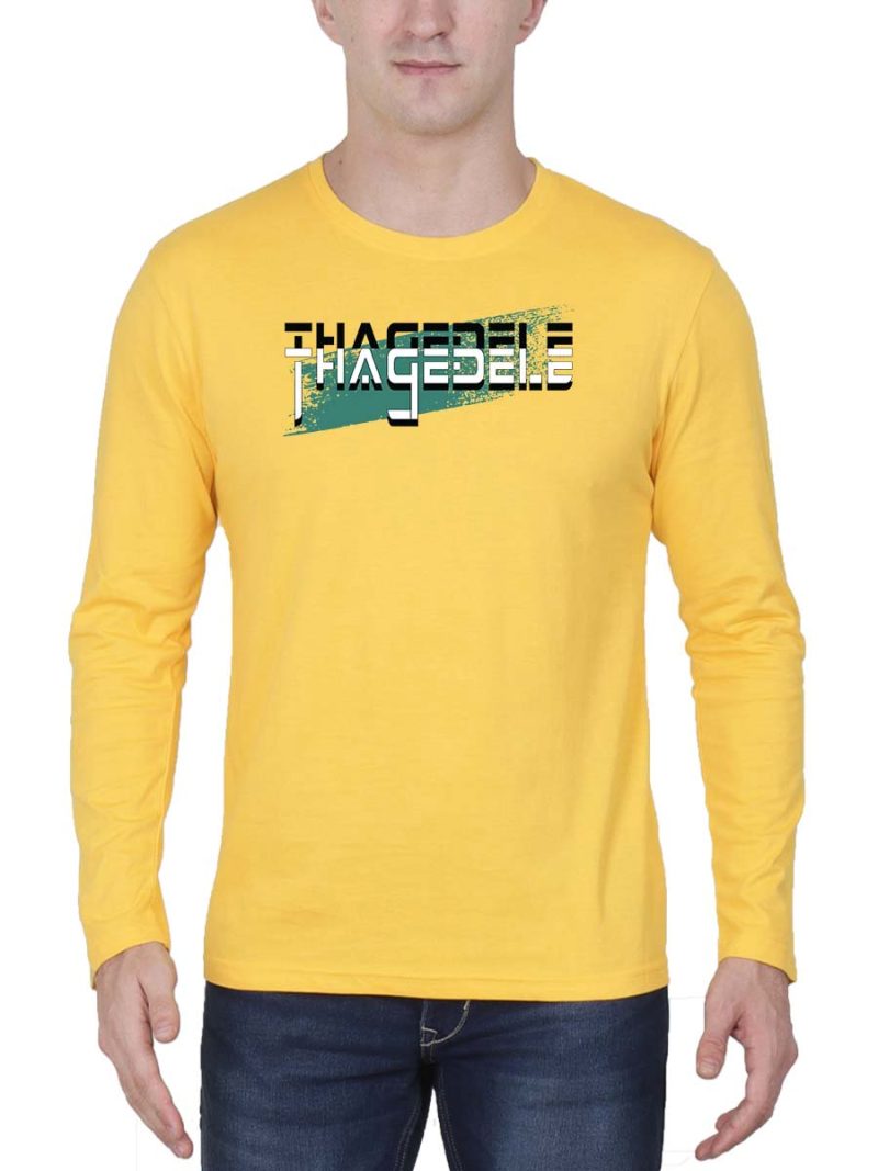 Thagedele Digital Men Full Sleeve Yellow Telugu T-Shirt