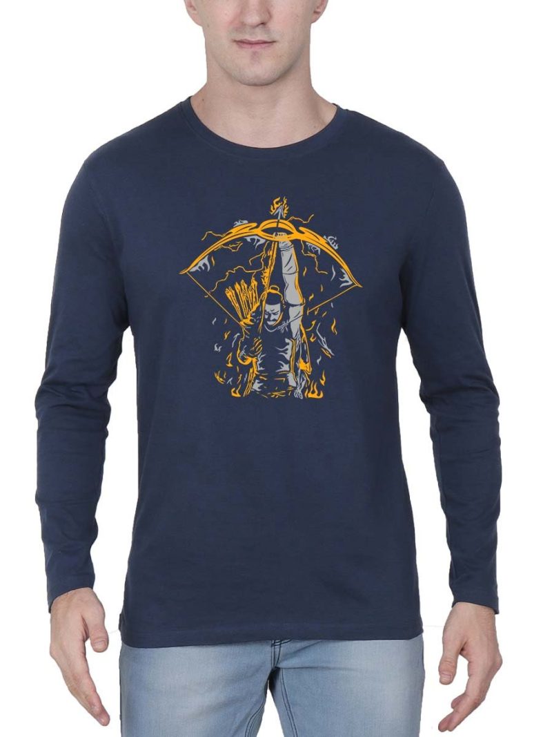 The Warrior Prince Ram Men Full Sleeve Navy Blue Telugu Movie T-Shirt