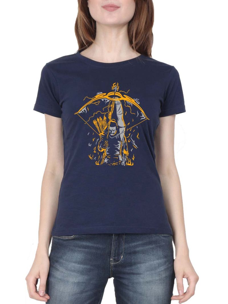 The Warrior Prince Ram Women Half Sleeve Navy Blue Telugu Movie T-Shirt