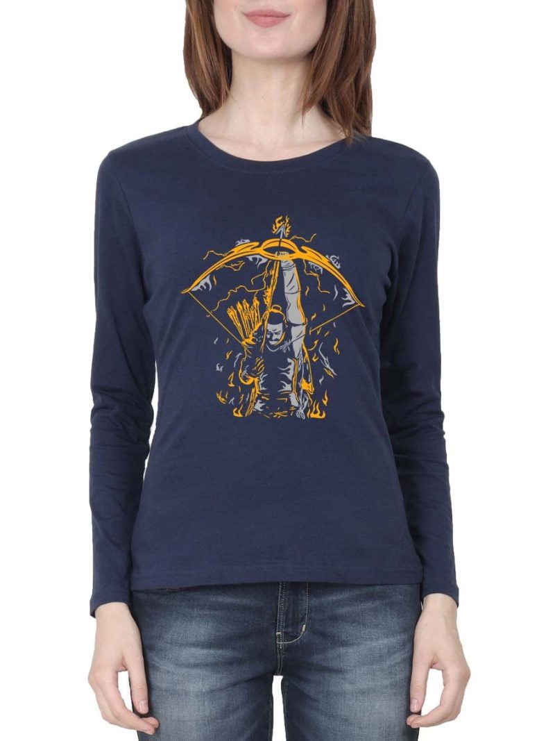 The Warrior Prince Ram Women Full Sleeve Navy Blue Telugu Movie T-Shirt