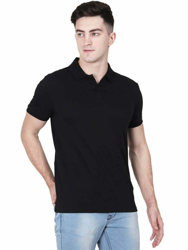 Men's Black Plain Half Sleeve Polo Collared T-Shirt