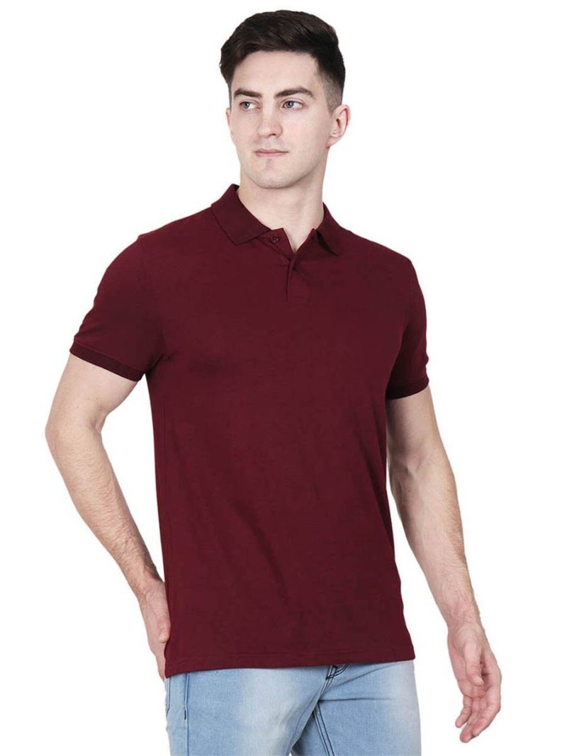 Men's Maroon Plain Half Sleeve Polo Collared T-Shirt